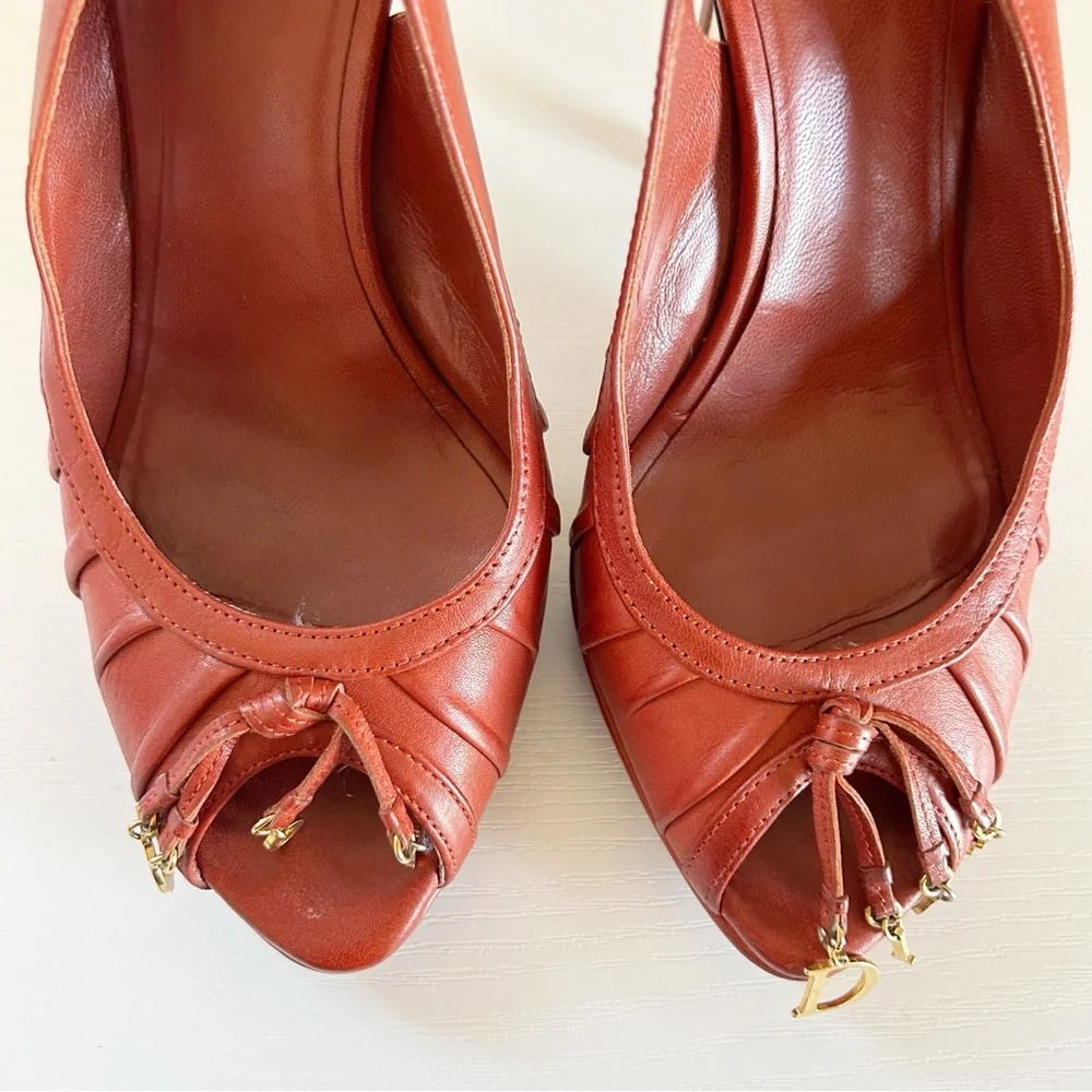 Christian Dior Galliano Era D Charm Red Leather Slingback Heels EU 38 Vintage